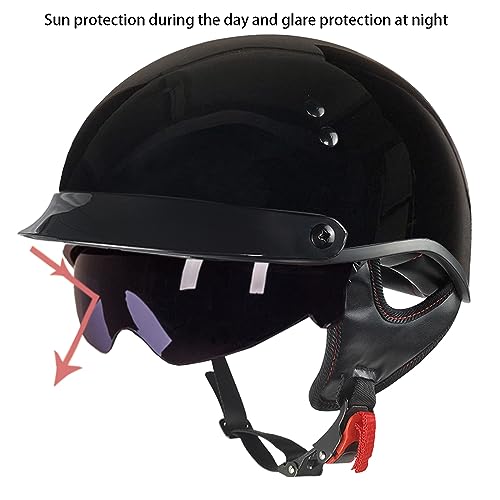 SanQing Motorcycle Half Helmet with Retractable Inner Sun Shade Quick Release Buckle DOT Approved Half Face Cycling Helmets for Men Women Adult (Black, X-Large) - Image 3