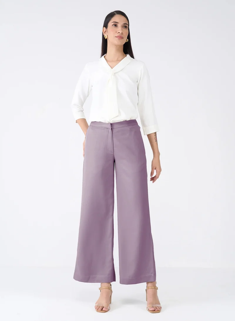 Salt Attire Women's Mid-Rise Wide Leg Trousers with Stylish Fly Front Zip Closure and Side Inseam Pockets Comfortable, Elegant Pants for Office Wear, Business Meetings, and Formal Occasions