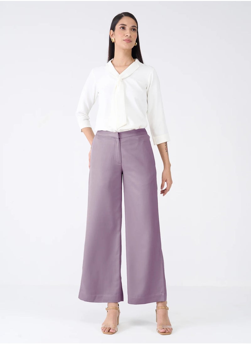 Salt Attire Women's Mid-Rise Wide Leg Trousers with Stylish Fly Front Zip Closure and Side Inseam Pockets Comfortable, Elegant Pants for Office Wear, Business Meetings, and Formal Occasions  - Image 2