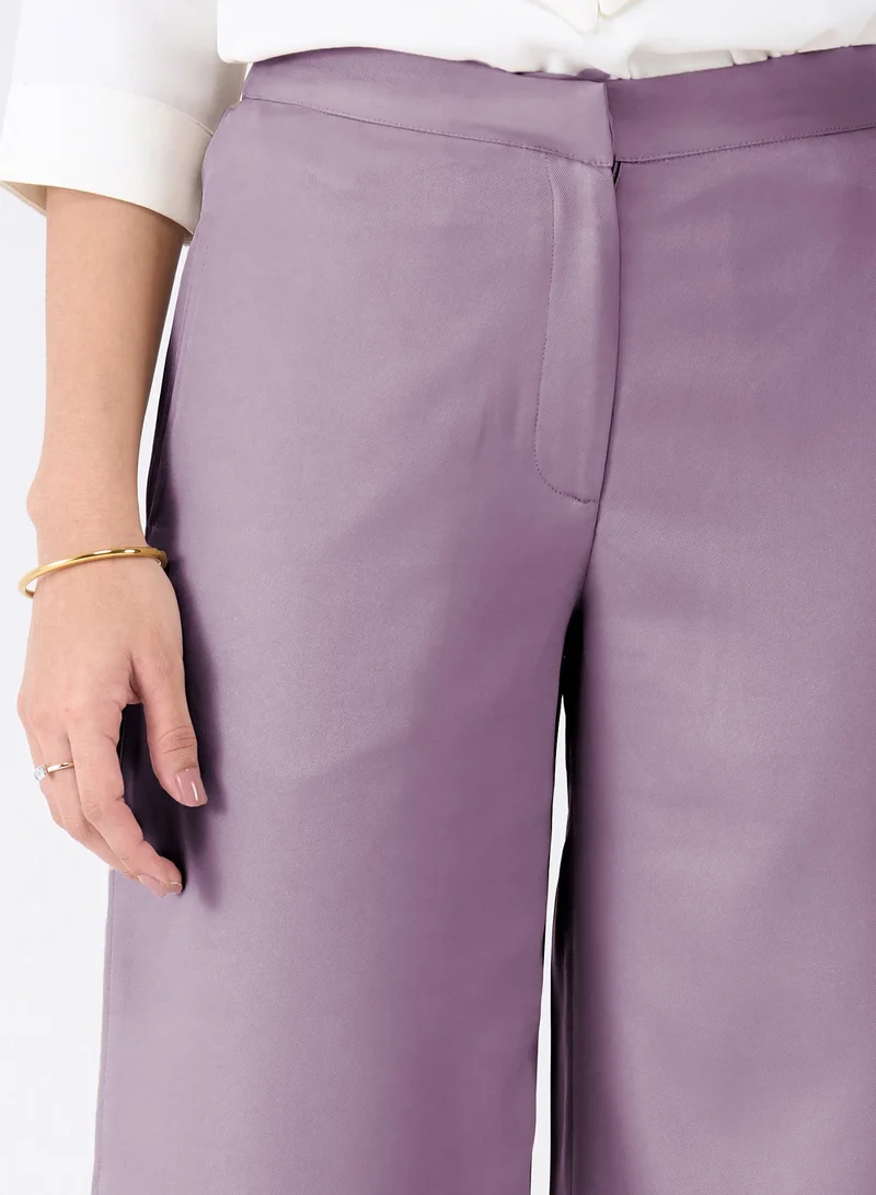 Salt Attire Women's Mid-Rise Wide Leg Trousers with Stylish Fly Front Zip Closure and Side Inseam Pockets Comfortable, Elegant Pants for Office Wear, Business Meetings, and Formal Occasions