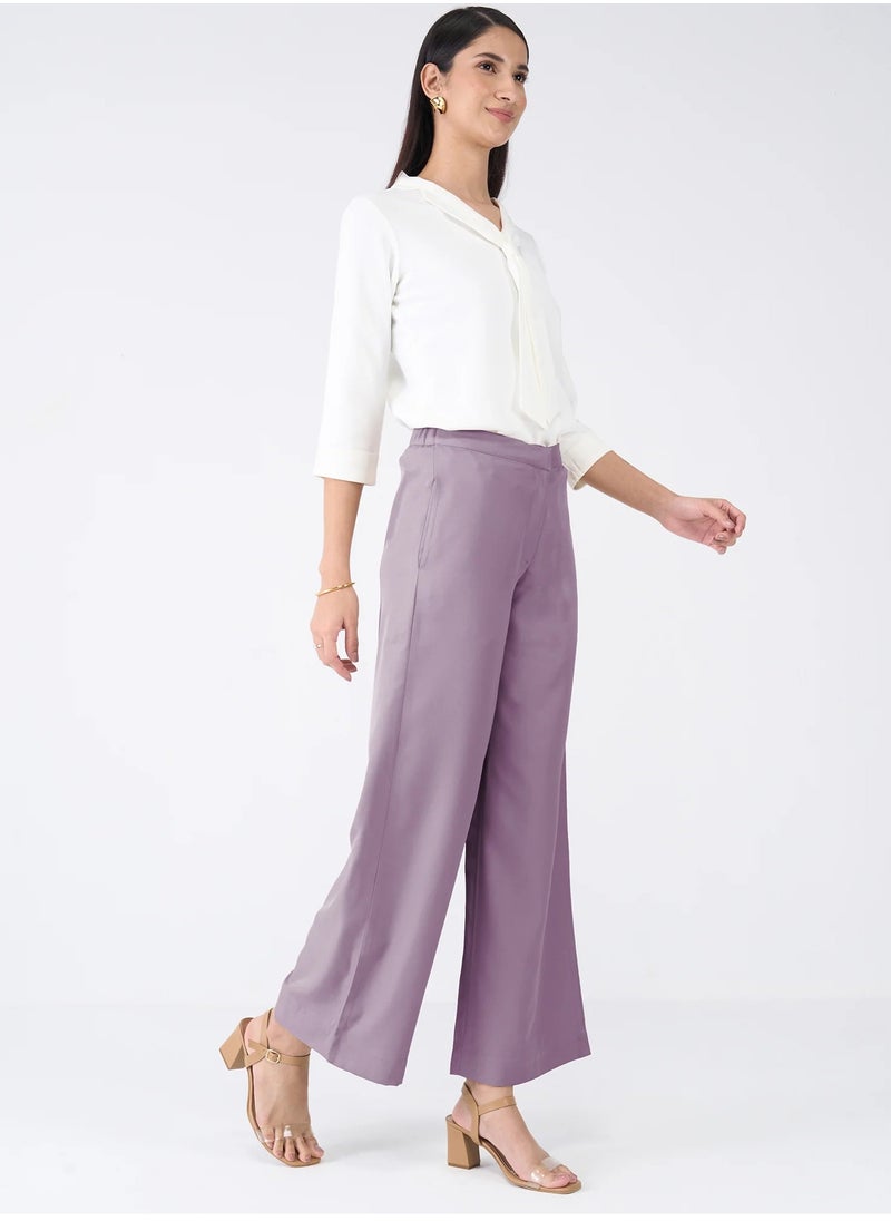 Salt Attire Women's Mid-Rise Wide Leg Trousers with Stylish Fly Front Zip Closure and Side Inseam Pockets Comfortable, Elegant Pants for Office Wear, Business Meetings, and Formal Occasions  - Image 5