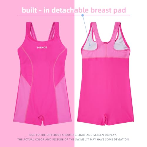 MIENOE Girls' One Piece Swimsuits Kids Pink Bathing Suits with Chest Pads Athletic Girl Piece UPF 50+ Sun Protection Training Surf Wear (Size 8-10Years) - Image 5