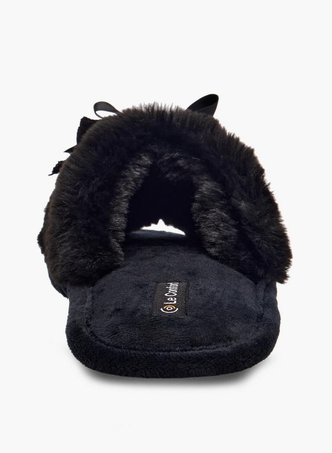 Le Confort Faux Fur Textured Bedroom Slippers with Bow Accent - Image 4