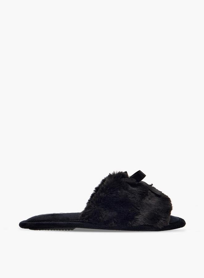 Le Confort Faux Fur Textured Bedroom Slippers with Bow Accent - Image 2