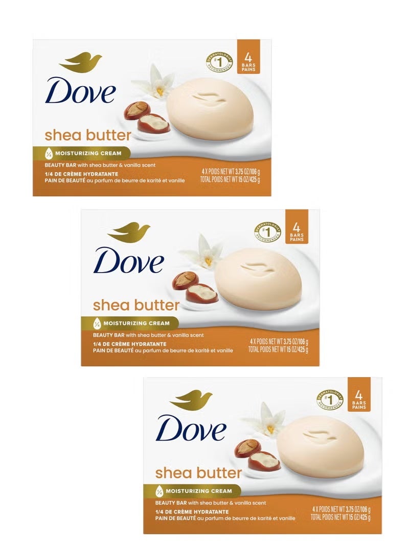 Dove Beauty Bar Soap Shea Butter Pack of 2 for Nourished, Radiance Skin, Enriched Skin 106g Each