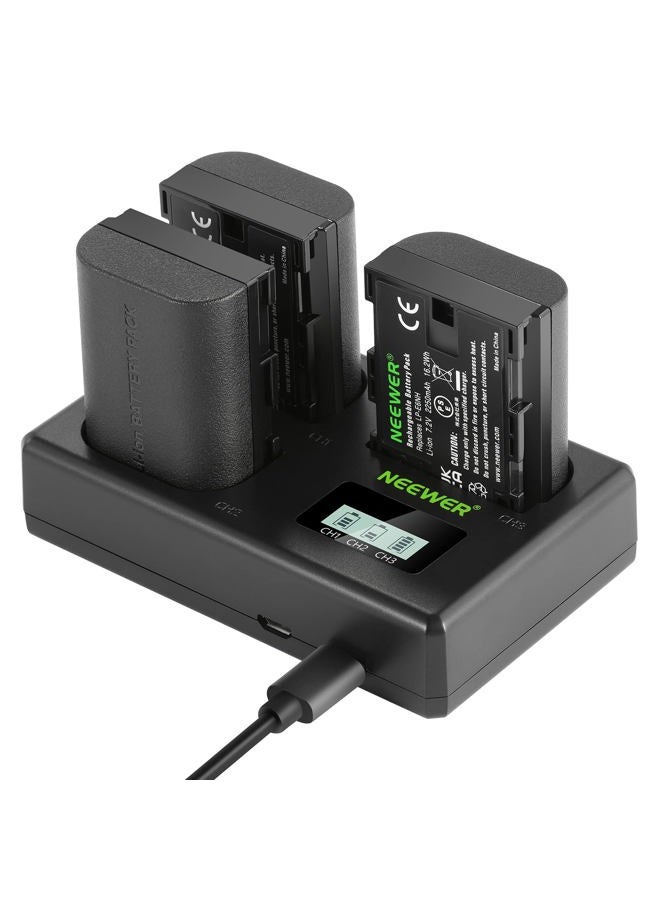 Neewer LP-E6NH Replacement Battery and USB Charger Set, Pack of 3, 2250 mAh Replacement for LP-E6NH Battery & Triple Slot USB Charger Compatible with Canon EOS R7 R5 R6 R6 II R, 5DIV, 6DII, 7DII, 80D, - Image 1