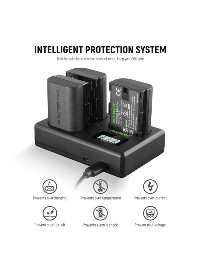 Neewer LP-E6NH Replacement Battery and USB Charger Set, Pack of 3, 2250 mAh Replacement for LP-E6NH Battery & Triple Slot USB Charger Compatible with Canon EOS R7 R5 R6 R6 II R, 5DIV, 6DII, 7DII, 80D, - Image 3