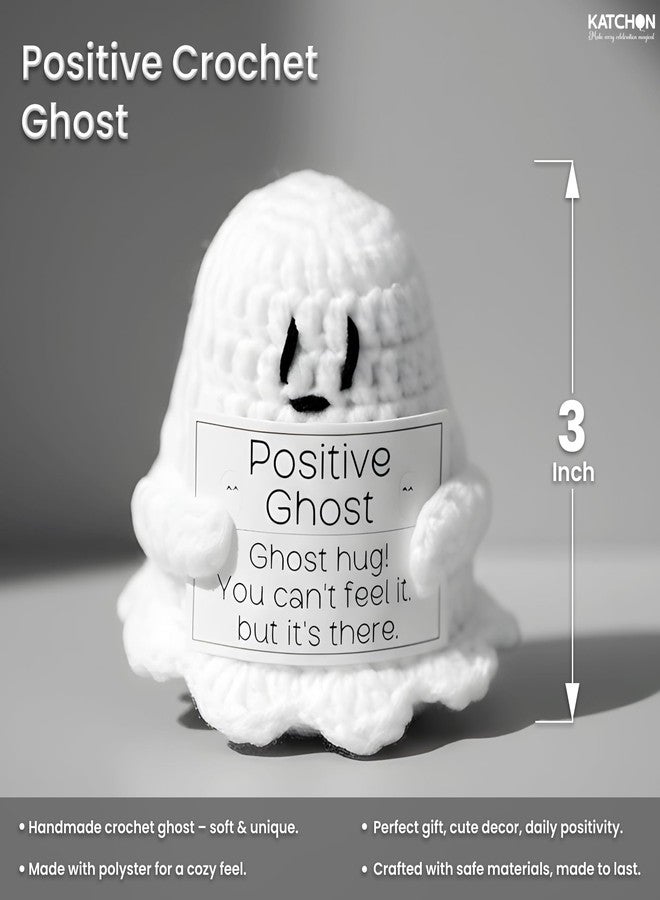 KatchOn Positive Crochet Ghost - 3 Inch Cute Halloween Decor | Handmade Plush Emotional Support Ghost, Positive Hug Crochet, Halloween Decorations | Halloween Plush with Encouraging Quote - Image 3