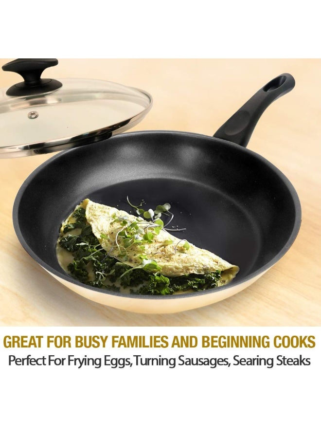 HOMICHEF 11 Inch Nonstick Frying Pan - Stainless Steel Omelet Pan with Vented Glass Lid - Induction Compatible - Image 2