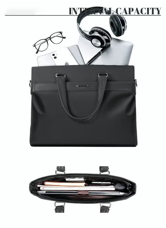 Canway - Casual Oxford Business Briefcase Classic Large Messenger Bag Soft Waterproof Wear-resistant Top Handle Handbag for Men Travel Office Work Black - Image 1