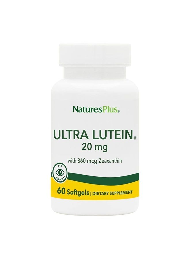 Nature's Plus ناتشرز بلس ألترا لوتين - 20 ملغ، 60 كبسولة لينة - أقصى قوة لمضاد الأكسدة فيتامين العين ومكمل الرؤية، يعزز صحة العين - مع زياكسانثين - خالي من الجلوتين - 60 حصة - Image 1