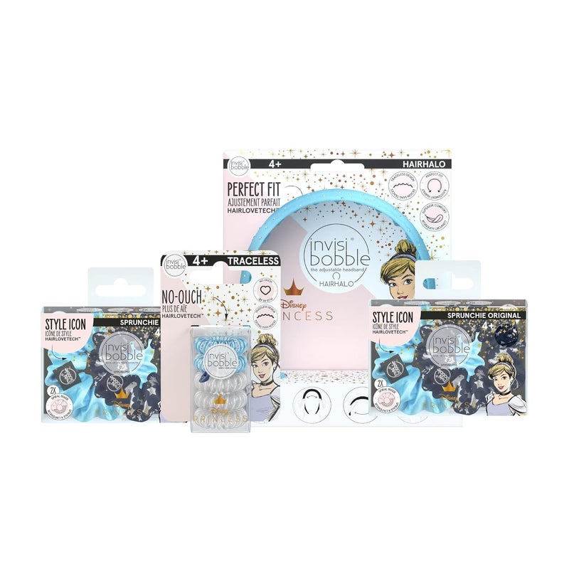 invisibobble Disney Princess Cinderella 10PIece Gift Set  Spiral Hair Tie HairHalo Headband Sprunchie Hair Accessories for Girls