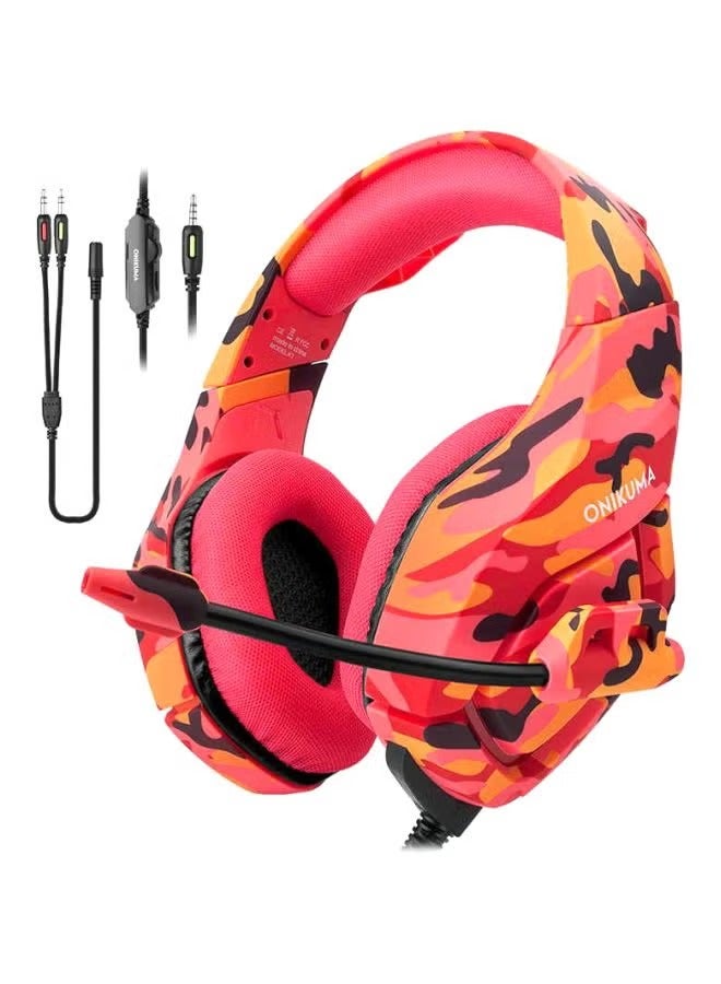 onikuma K1b Over-Ear Gaming Headset With Mic - PS4/PS5 Camou Red - Image 1