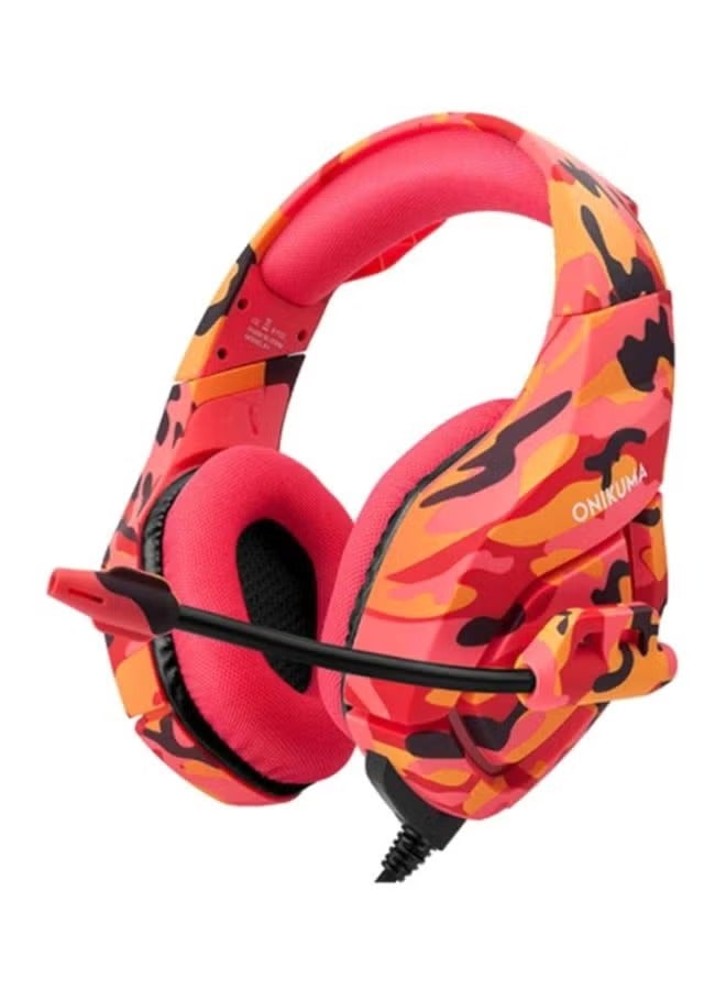 onikuma K1b Over-Ear Gaming Headset With Mic - PS4/PS5 Camou Red - Image 2