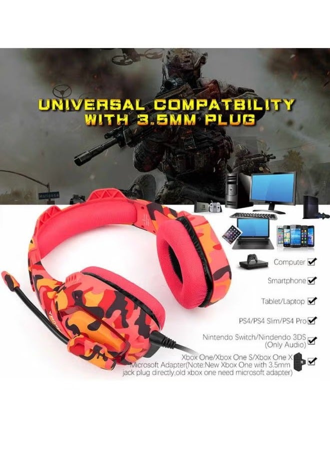 onikuma K1b Over-Ear Gaming Headset With Mic - PS4/PS5 Camou Red - Image 3