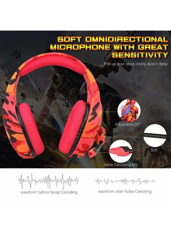 onikuma K1b Over-Ear Gaming Headset With Mic - PS4/PS5 Camou Red - Image 5