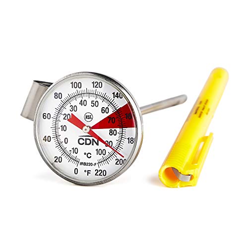 CDN ProAccurate® Instant Read Beverage Frothing Thermometer with Clip for Precise Temperature Measurement, 5" Stainless Steel Stem, Yellow Case (IRB220-F) - Image 1