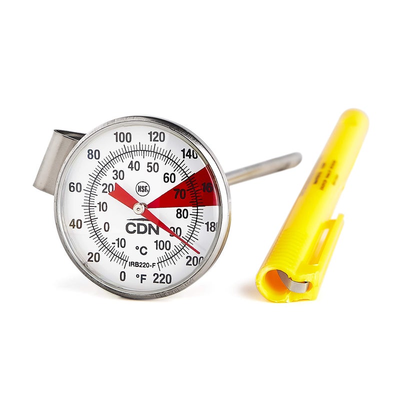 CDN ProAccurate® Instant Read Beverage Frothing Thermometer with Clip for Precise Temperature Measurement, 5" Stainless Steel Stem, Yellow Case (IRB220-F) - Image 3