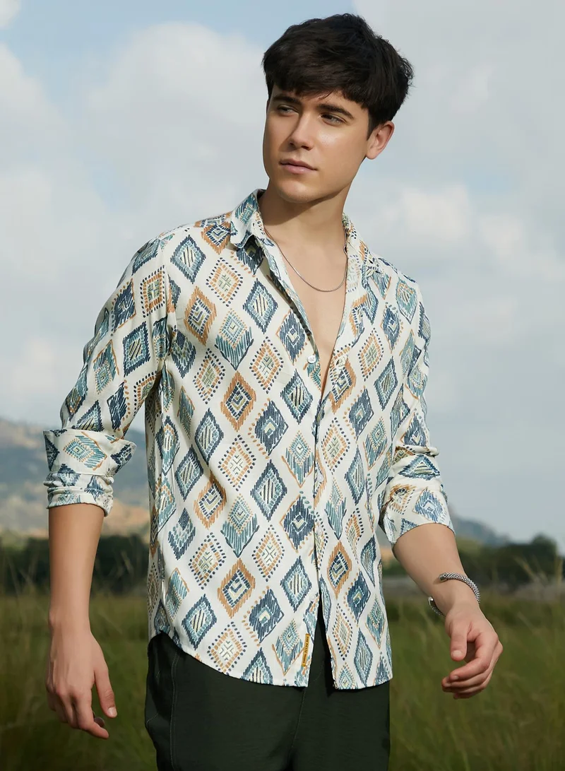 Campus Sutra Men's Multicolour Nomadic Lozenge Shirt