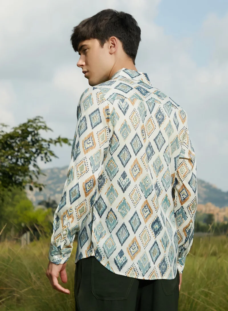 Campus Sutra Men's Multicolour Nomadic Lozenge Shirt