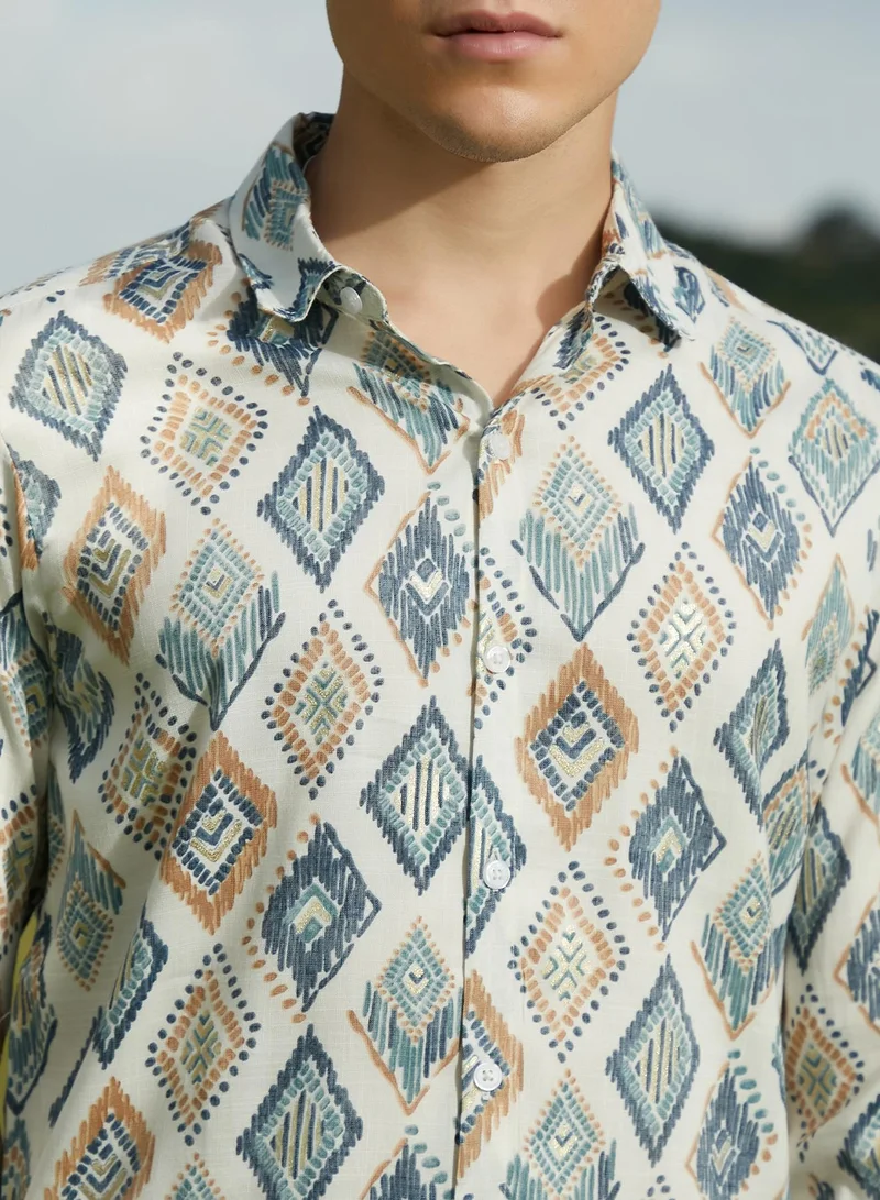 Campus Sutra Men's Multicolour Nomadic Lozenge Shirt