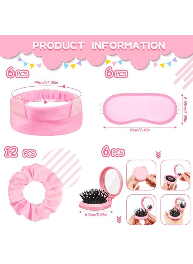 Bonuci 6 Set Spa Party Supplies for Girls, Include 6 Robes 6 Headbands 6 Masks 6 Folding Mini Hairbrush 6 Tote Bags and 12 Scrunchies for Pink Sleepover Party Wedding Birthday(Size 12) - Image 5