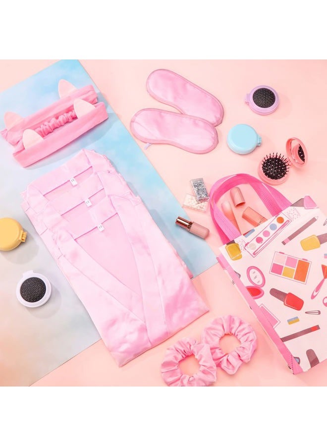 Bonuci 6 Set Spa Party Supplies for Girls, Include 6 Robes 6 Headbands 6 Masks 6 Folding Mini Hairbrush 6 Tote Bags and 12 Scrunchies for Pink Sleepover Party Wedding Birthday(Size 12) - Image 4