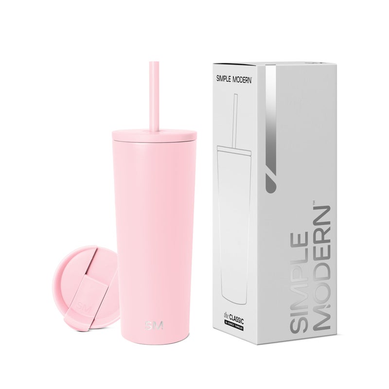 Simple Modern Insulated Tumbler with Lid and Straw | Iced Coffee Cup Reusable Stainless Steel Water Bottle Travel Mug | Gifts for Women Men Her Him | Classic Collection | 24oz | Blush - Image 1