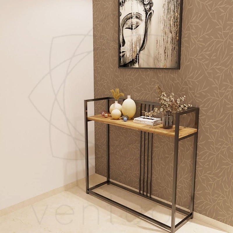 DECORILA طاولة كونسول من خشب صلب بإطار خفيف من DECORILA لغرفة المعيشة وطاولة جانبية لغرفة النوم باللون الأسود - Image 5
