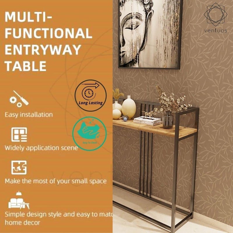 DECORILA طاولة كونسول من خشب صلب بإطار خفيف من DECORILA لغرفة المعيشة وطاولة جانبية لغرفة النوم باللون الأسود - Image 3