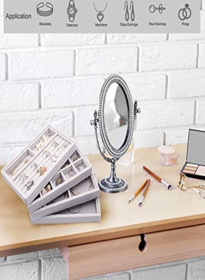 EXOFLY Premium 4 Pc Velvet Jewelry Organizer Tray, For Drawer, Jewelry Storage, Display Trays Showcase For Dresser Insert, Earring Bracelet Necklace Ring Holder (Grey, 4 Unit) - Image 5
