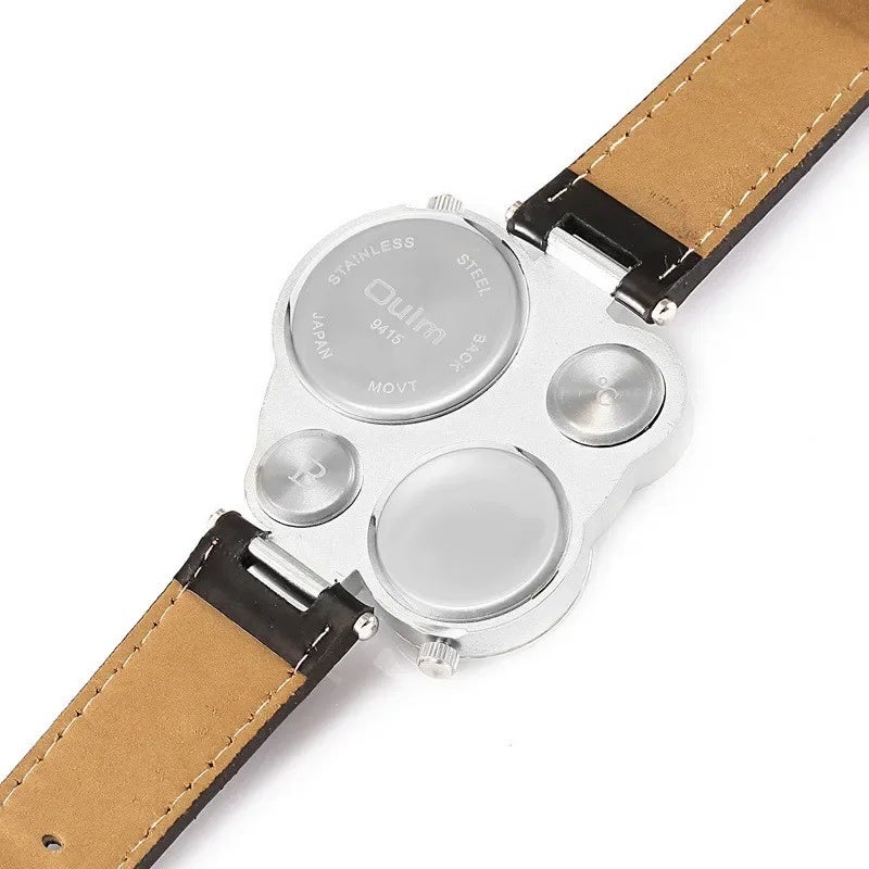 Oulm Men's Leather Compass Japan Movt Quartz Watches 9415 (white)