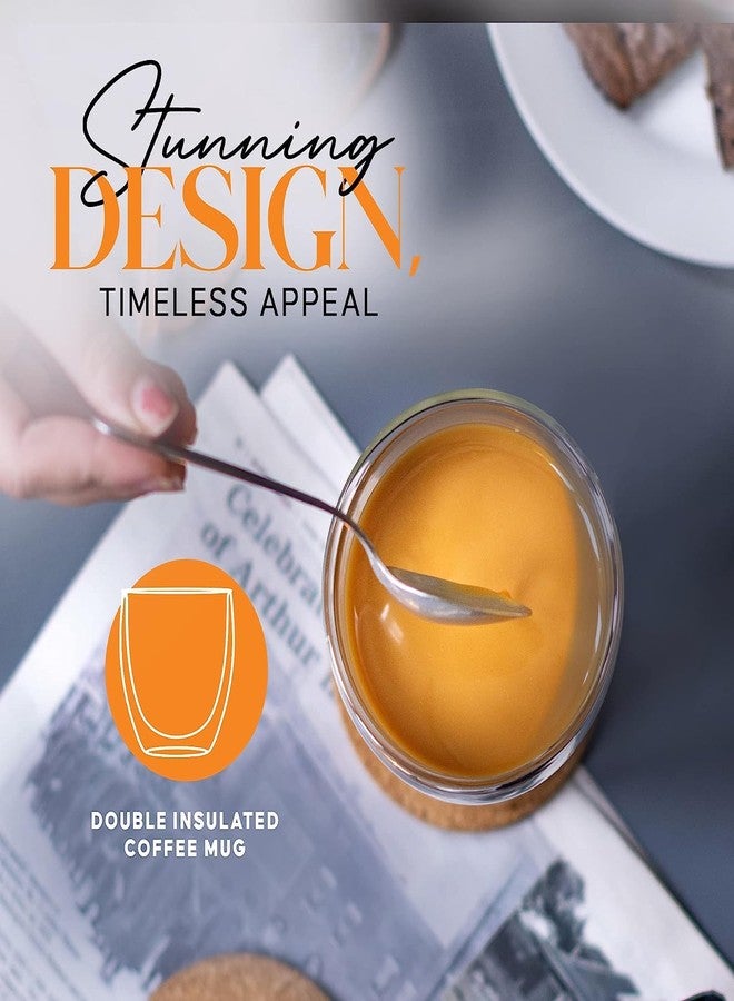 KELVEE طقم أكواب قهوة زجاجية مزدوجة الجدار من كيلفي، 4 قطع، سعة 250 مل، بدون مقبض، أكواب قهوة زجاجية معزولة بدون مقبض، أكواب قهوة شفافة (4) - Image 4