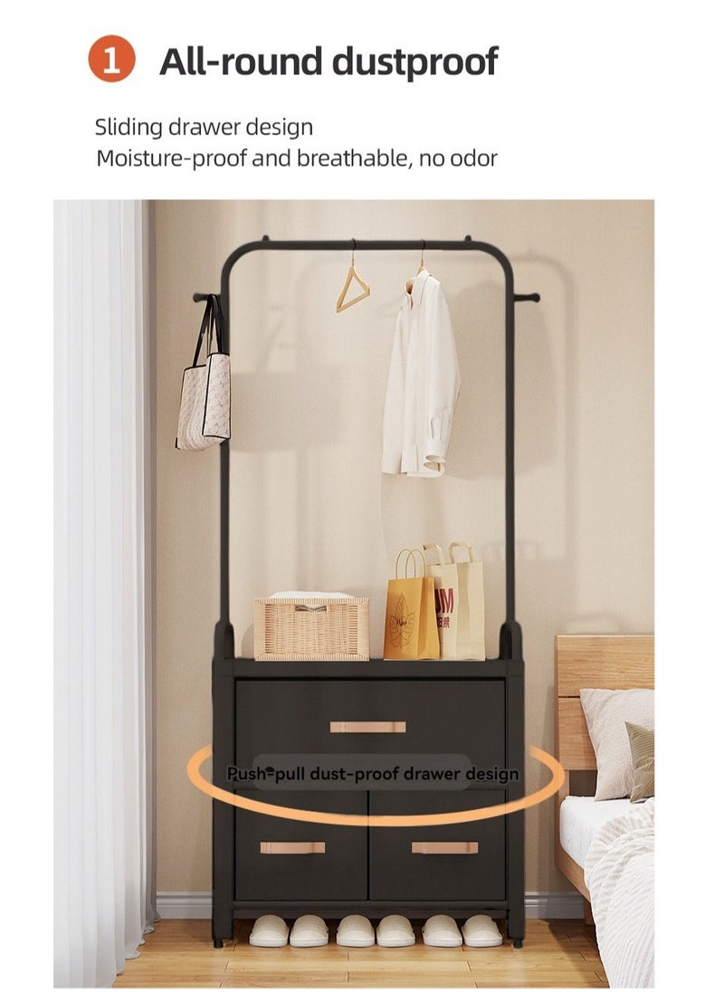 XiuWoo - Multifunctional Modern Simple Style Clothes Storage Hanging Wardrobe Coat Rack Shoes Rack with 3 Drawer Organizer Bags For Home Bedroom - Image 1