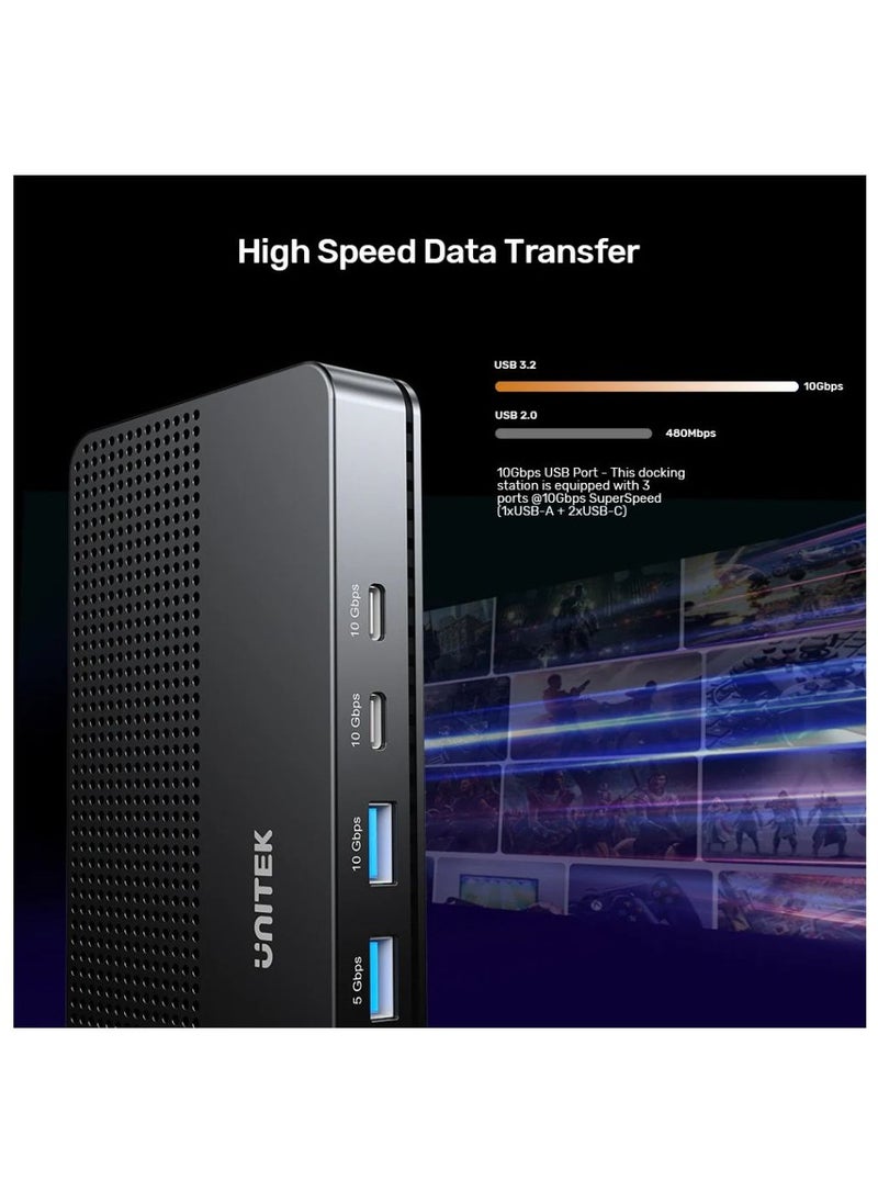 UNITEK - "UNITEK USB-C 8K Docking Station: Ultimate 11-in-1 Hub with 100W Power Delivery, Triple Display Support, 8K Ultra HD Output, USB 3.2, SD/TF Card Readers, Gigabit Ethernet, and Audio Connectivity" - Image 1