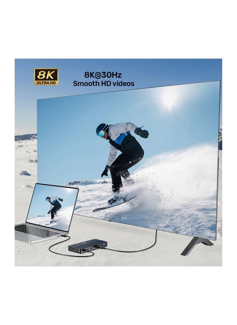 UNITEK - "UNITEK USB-C 8K Docking Station: Ultimate 11-in-1 Hub with 100W Power Delivery, Triple Display Support, 8K Ultra HD Output, USB 3.2, SD/TF Card Readers, Gigabit Ethernet, and Audio Connectivity" - Image 1