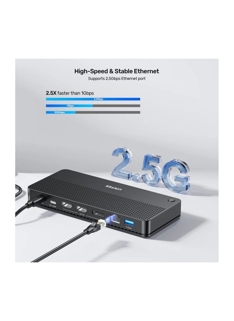 UNITEK - "UNITEK USB-C 8K Docking Station: Ultimate 11-in-1 Hub with 100W Power Delivery, Triple Display Support, 8K Ultra HD Output, USB 3.2, SD/TF Card Readers, Gigabit Ethernet, and Audio Connectivity" - Image 1
