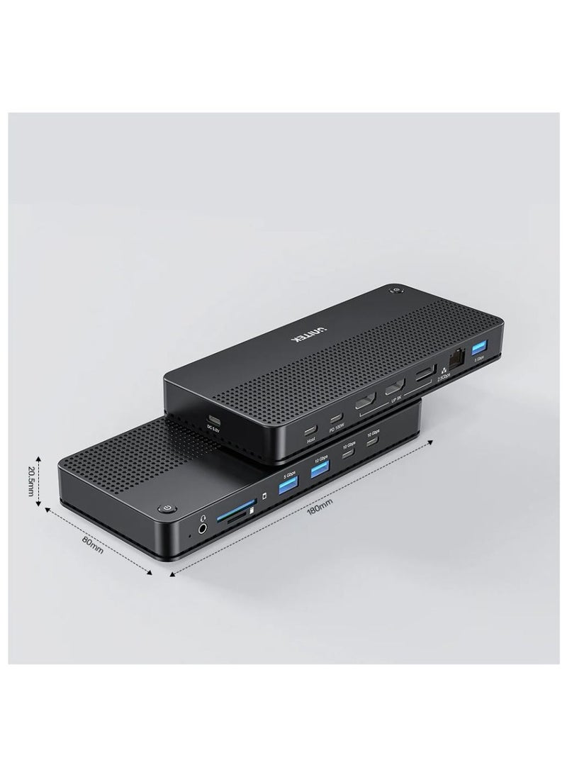 UNITEK - "UNITEK USB-C 8K Docking Station: Ultimate 11-in-1 Hub with 100W Power Delivery, Triple Display Support, 8K Ultra HD Output, USB 3.2, SD/TF Card Readers, Gigabit Ethernet, and Audio Connectivity" - Image 1