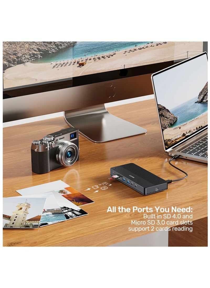 UNITEK - "UNITEK USB-C 8K Docking Station: Ultimate 11-in-1 Hub with 100W Power Delivery, Triple Display Support, 8K Ultra HD Output, USB 3.2, SD/TF Card Readers, Gigabit Ethernet, and Audio Connectivity" - Image 1