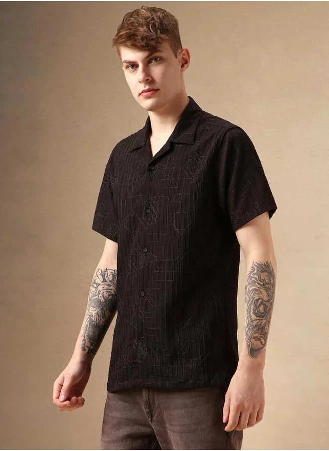 Dennis Lingo Dennis Lingo Textured Regular Fit Spread Collar Shirt