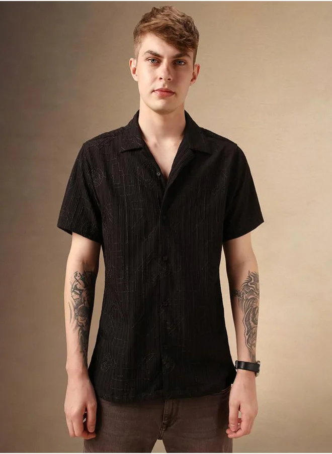 Dennis Lingo Dennis Lingo Textured Regular Fit Spread Collar Shirt