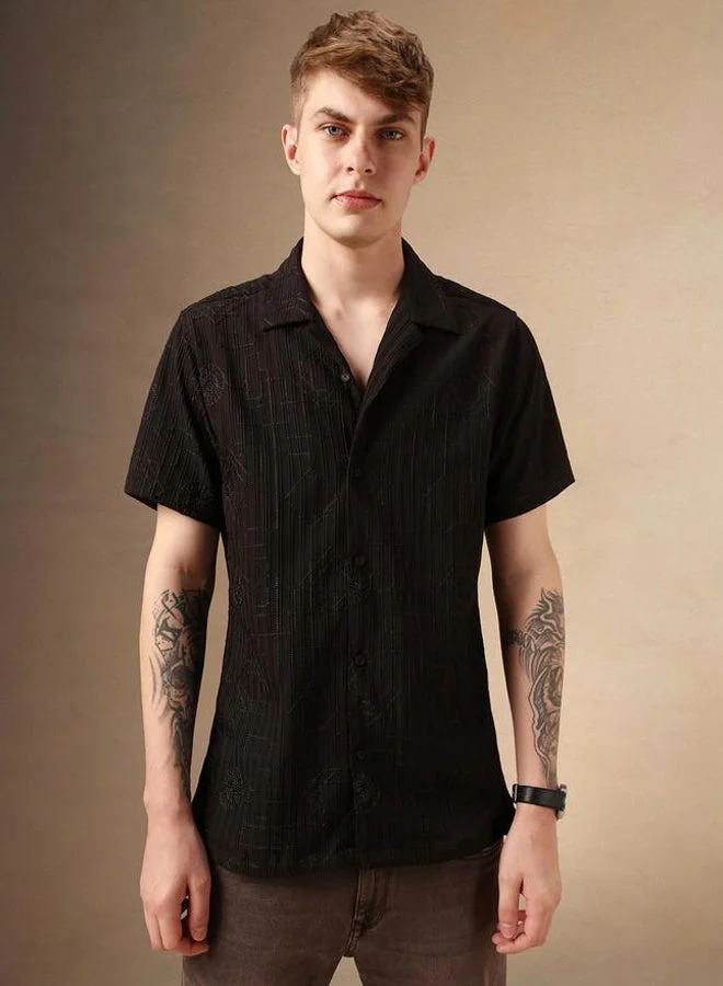 Dennis Lingo Dennis Lingo Textured Regular Fit Spread Collar Shirt