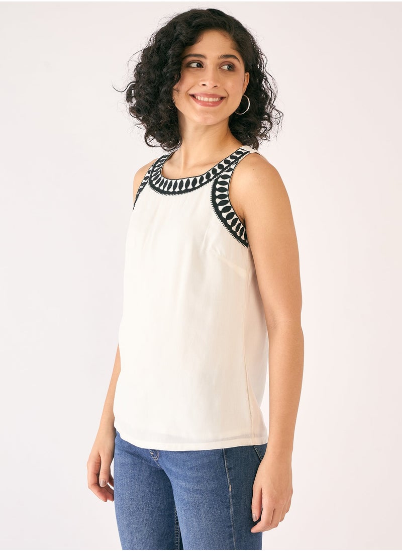 Salt Attire Women's Boat Neckline Top with Attached Lining, Back Neck Closure, and Intricate Embroidered Details, Perfect for Casual and Semi-Formal Occasions  - Image 1