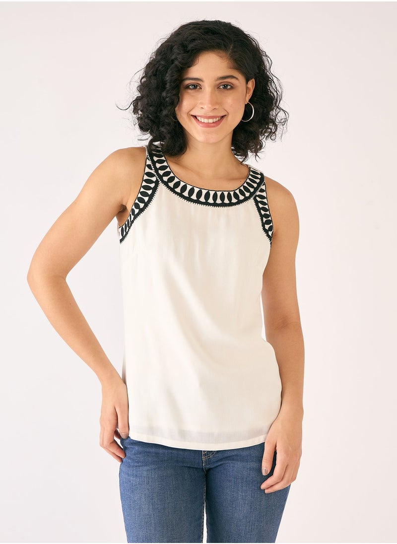 Salt Attire Women's Boat Neckline Top with Attached Lining, Back Neck Closure, and Intricate Embroidered Details, Perfect for Casual and Semi-Formal Occasions  - Image 2