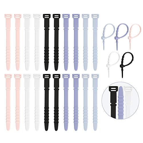 QPIXVB Reusable Zip Ties,Silicone Zip Ties,20Pcs Rubber Cable Ties,Cable Management,Everyday Beach Essentials,Office Supplies,Home Organization,Packing Essentials,Cable Organizer,Multicolor Cable Straps - Image 1