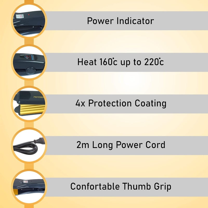 PROFESSIONAL جهاز تجعيد الشعر الاحترافي مع طلاء حماية 4 X باللون الذهبي للنساء، آلة تجعيد الشعر، ألواح عريضة، جهاز تجعيد الشعر المسطح، أدوات تصفيف مع تسخين سريع - Image 2