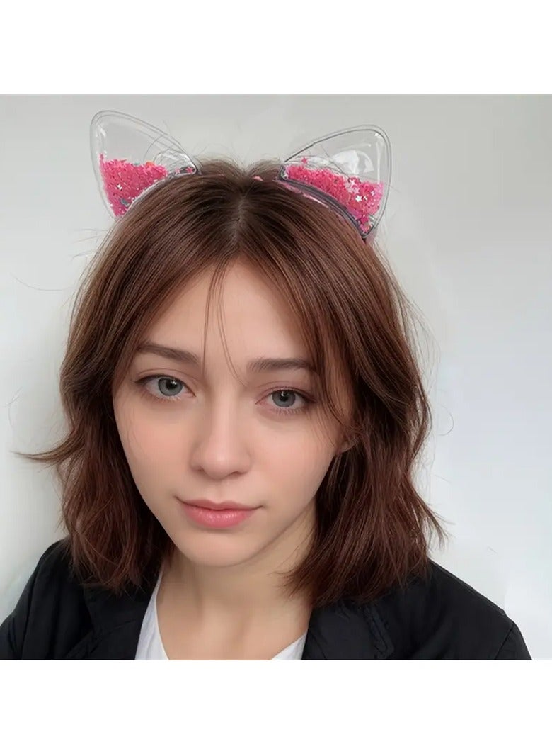 Kormesic طقم أشرطة رأس على شكل آذان قط مع لمعة ملونة - 5 قطع (مناسب لجميع أنواع الشعر) - Image 3