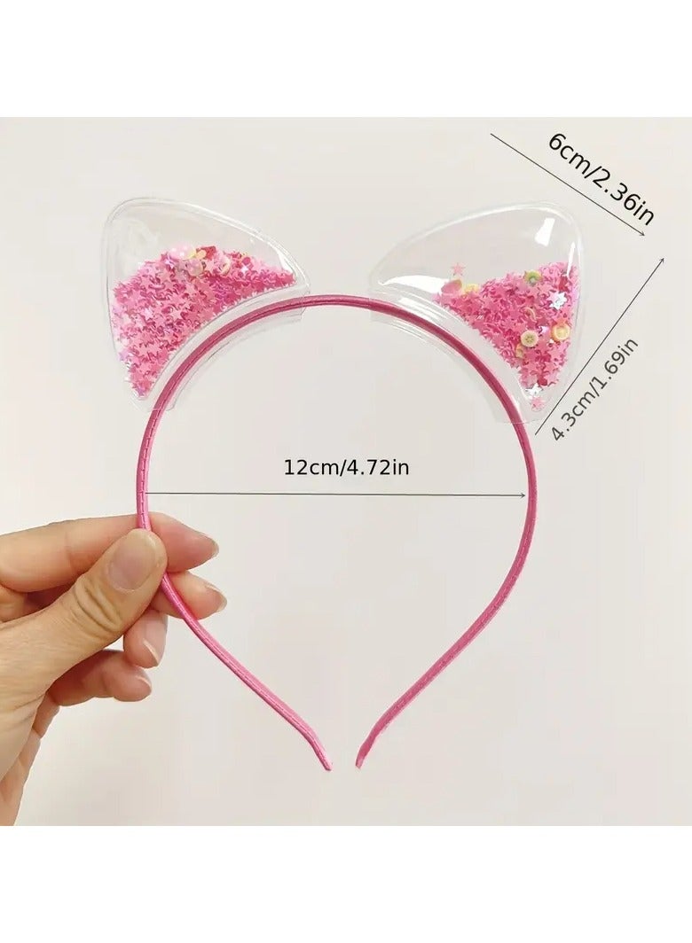 Kormesic طقم أشرطة رأس على شكل آذان قط مع لمعة ملونة - 5 قطع (مناسب لجميع أنواع الشعر) - Image 2