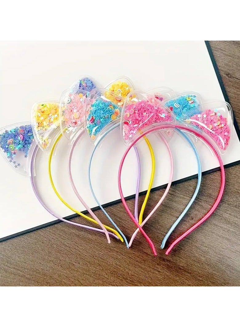 Kormesic طقم أشرطة رأس على شكل آذان قط مع لمعة ملونة - 5 قطع (مناسب لجميع أنواع الشعر) - Image 1