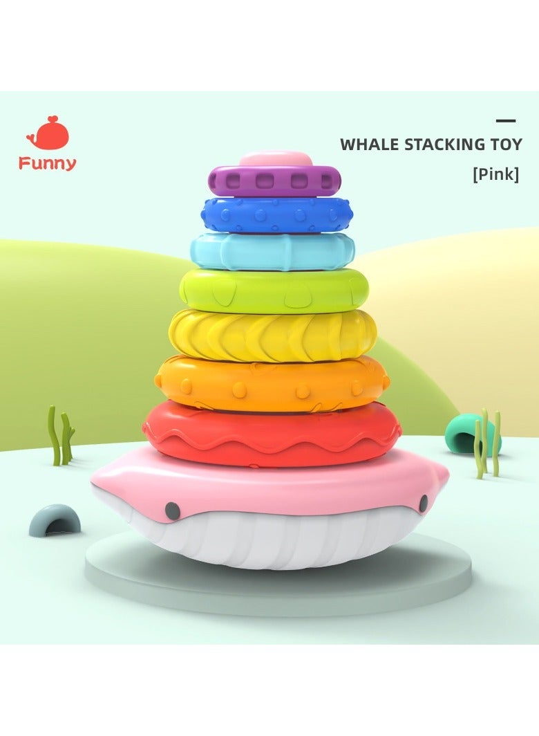 Whale Stacking Toy, Includes 7 Unique Rings, Montessori Development, Baby Toy, Gift for 1 Year Old Boys & Girls, Ages 0-6+, 9, 10, 12, 18+ Months (Pink))  - Image 2